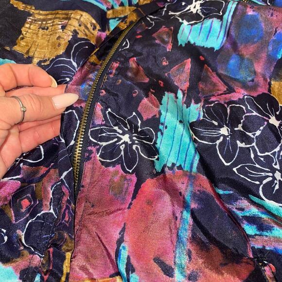 EVR Vintage 80's Jacket Womans Purple Floral Full Zip Windbreaker abstract SZ S - Picture 6 of 10
